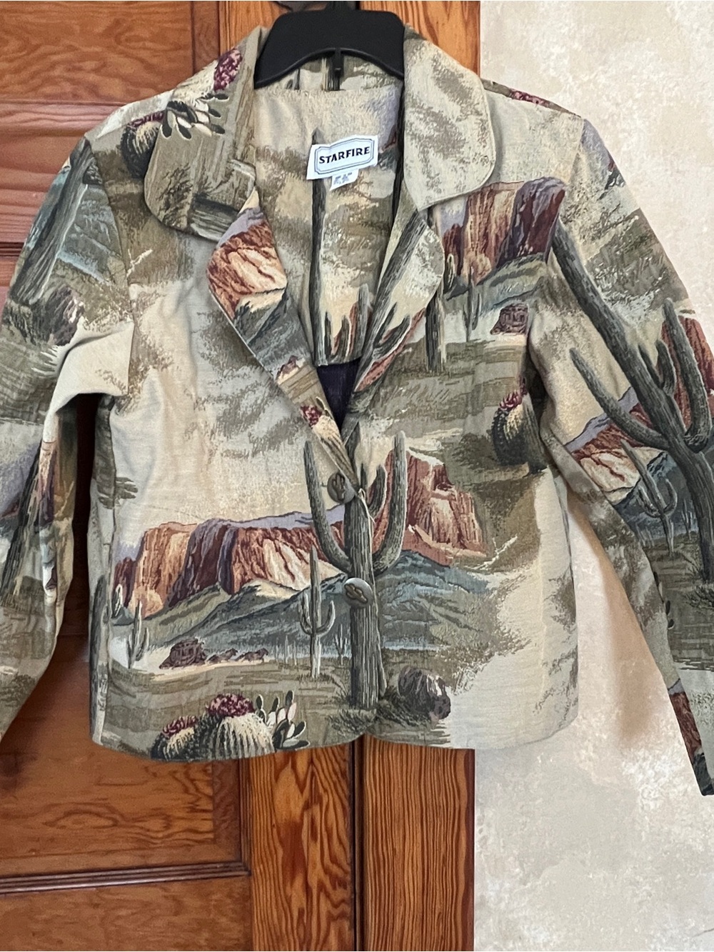 Starfire Western Cowgirl Saguaro Cactus Printed Button Up Jacket  Women Size 12
